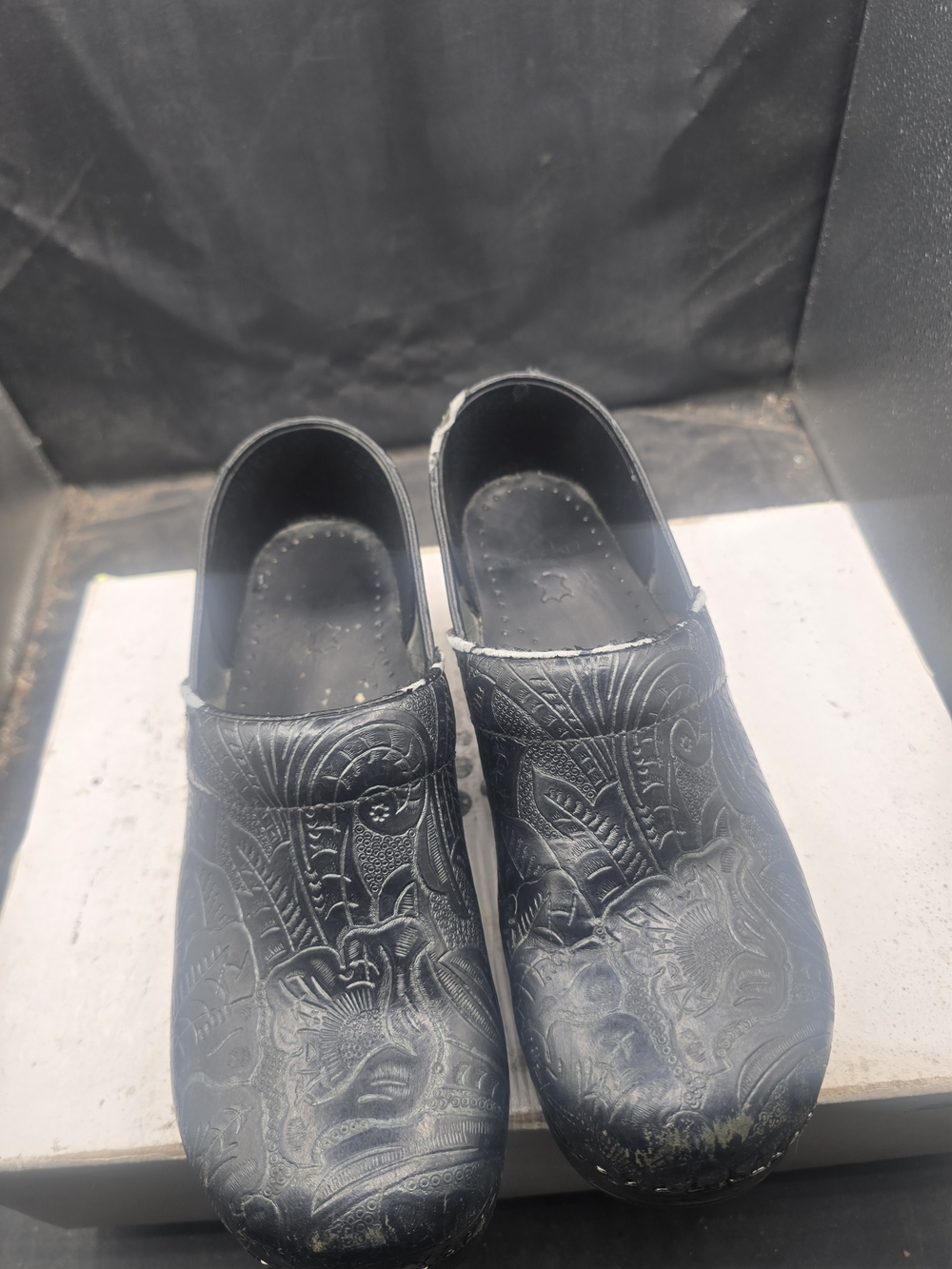 Dansko Black Embossed Leather Clogs